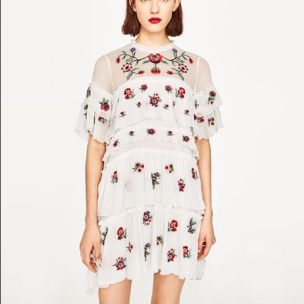 Zara embroidered ruffle dress
